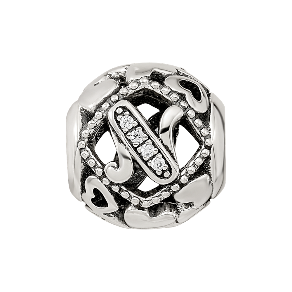Sterling Silver Reflections CZ Letter N Bead
