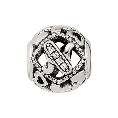 Sterling Silver Reflections CZ Letter N Bead