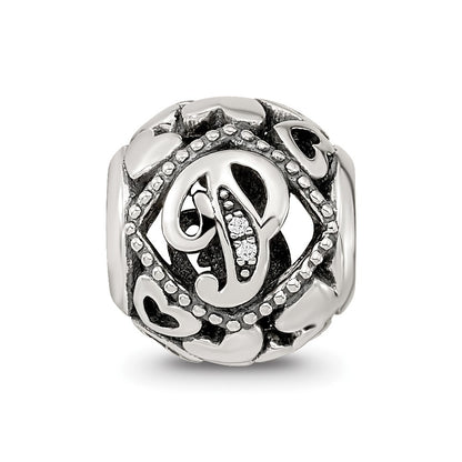 Sterling Silver Reflections CZ Letter P Bead