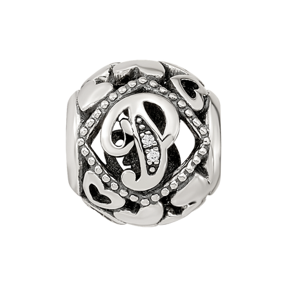 Sterling Silver Reflections CZ Letter P Bead