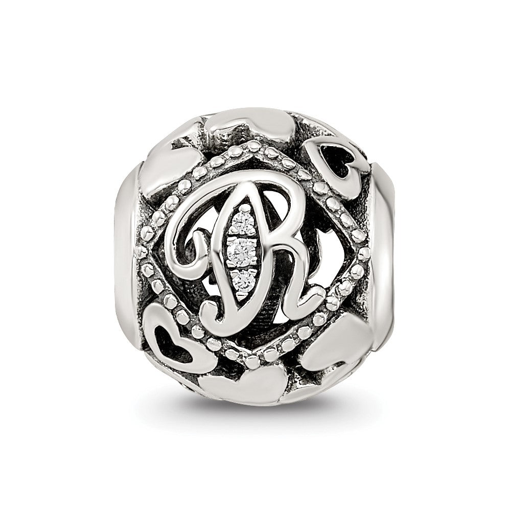 Sterling Silver Reflections CZ Letter R Bead