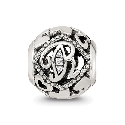 Sterling Silver Reflections CZ Letter R Bead