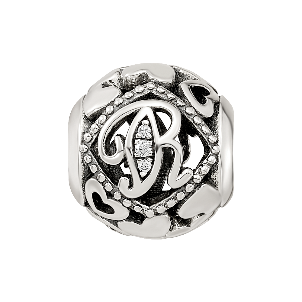 Sterling Silver Reflections CZ Letter R Bead