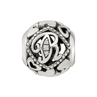 Sterling Silver Reflections CZ Letter R Bead