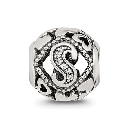 Sterling Silver Reflections CZ Letter S Bead