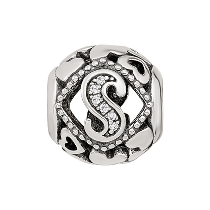 Sterling Silver Reflections CZ Letter S Bead
