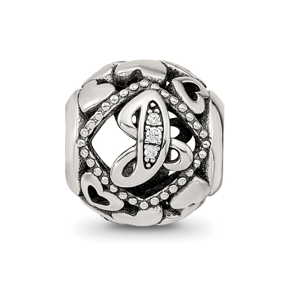 Sterling Silver Reflections CZ Letter J Bead
