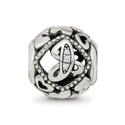 Sterling Silver Reflections CZ Letter J Bead