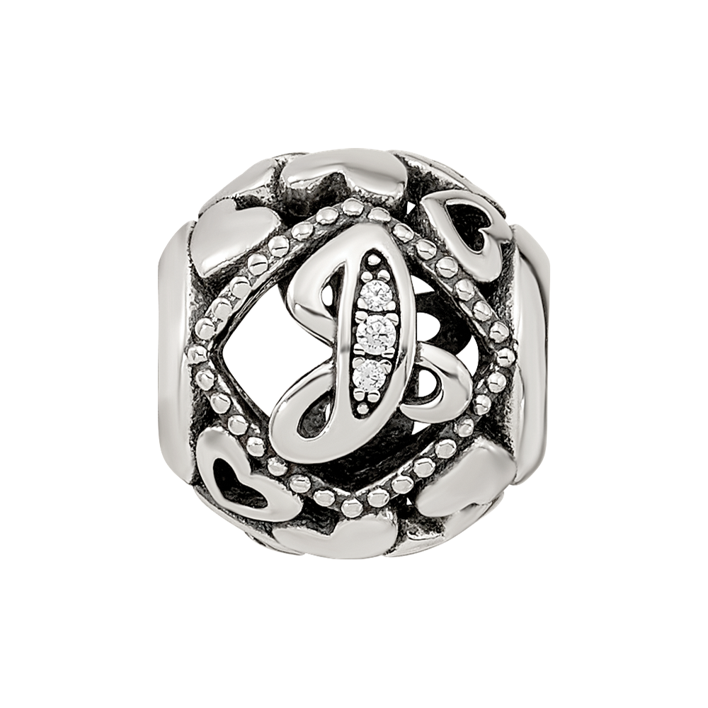 Sterling Silver Reflections CZ Letter J Bead