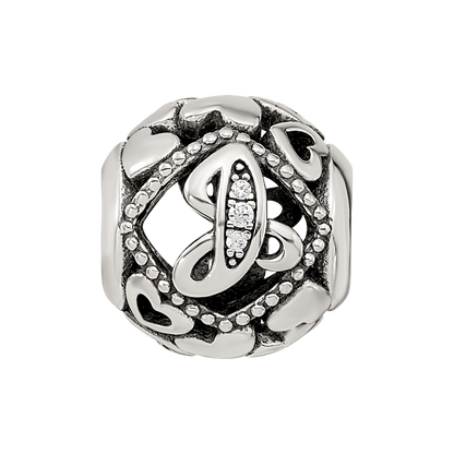 Sterling Silver Reflections CZ Letter J Bead