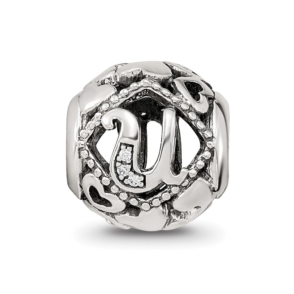 Sterling Silver Reflections CZ Letter U Bead