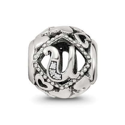 Sterling Silver Reflections CZ Letter U Bead