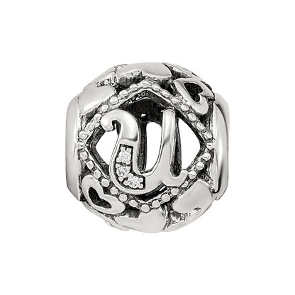 Sterling Silver Reflections CZ Letter U Bead