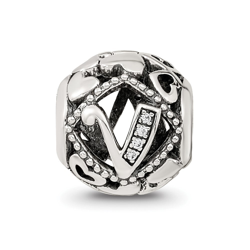 Sterling Silver Reflections CZ Letter V Bead