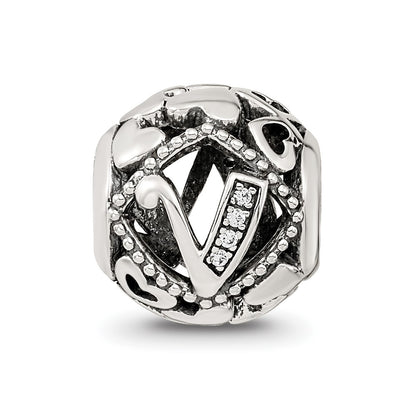 Sterling Silver Reflections CZ Letter V Bead