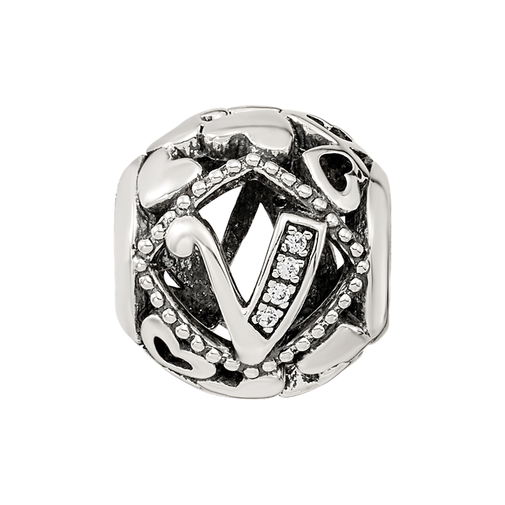 Sterling Silver Reflections CZ Letter V Bead