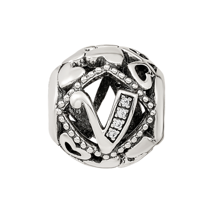 Sterling Silver Reflections CZ Letter V Bead