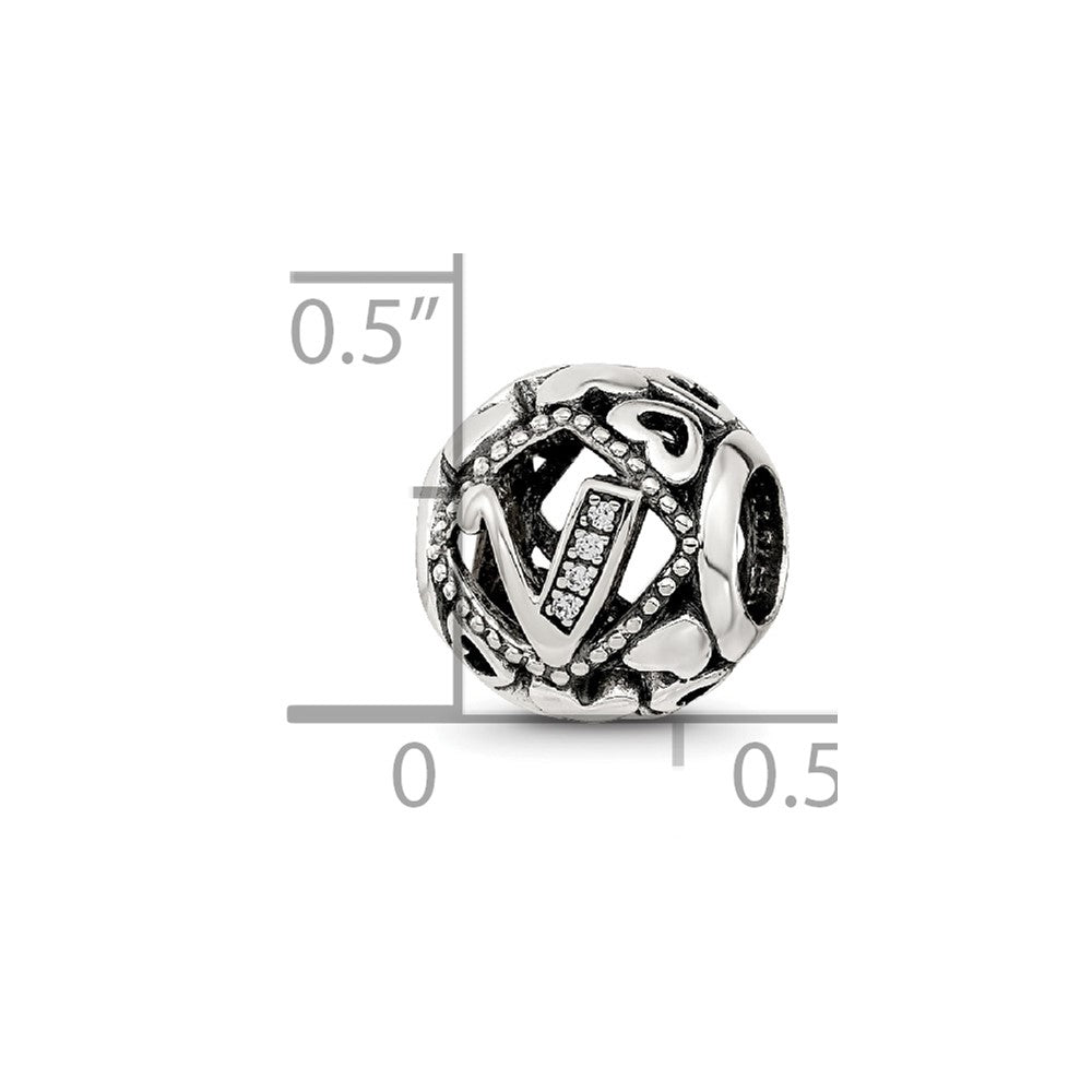 Sterling Silver Reflections CZ Letter V Bead