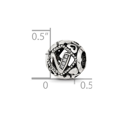 Sterling Silver Reflections CZ Letter V Bead