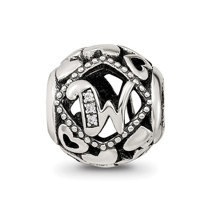 Sterling Silver Reflections CZ Letter W Bead