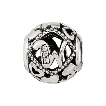 Sterling Silver Reflections CZ Letter W Bead