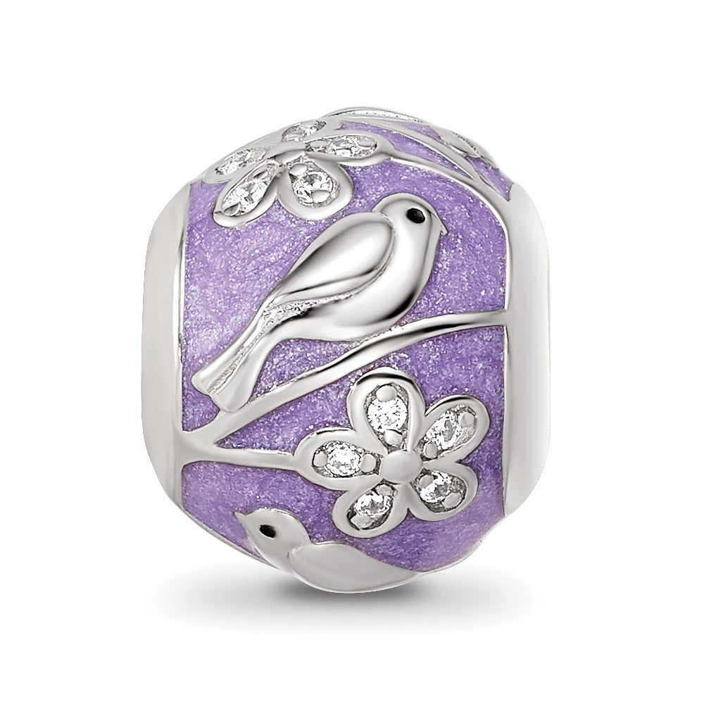 Sterling Silver Reflections Rhodium-plated Enamel CZ Spring Theme Bead