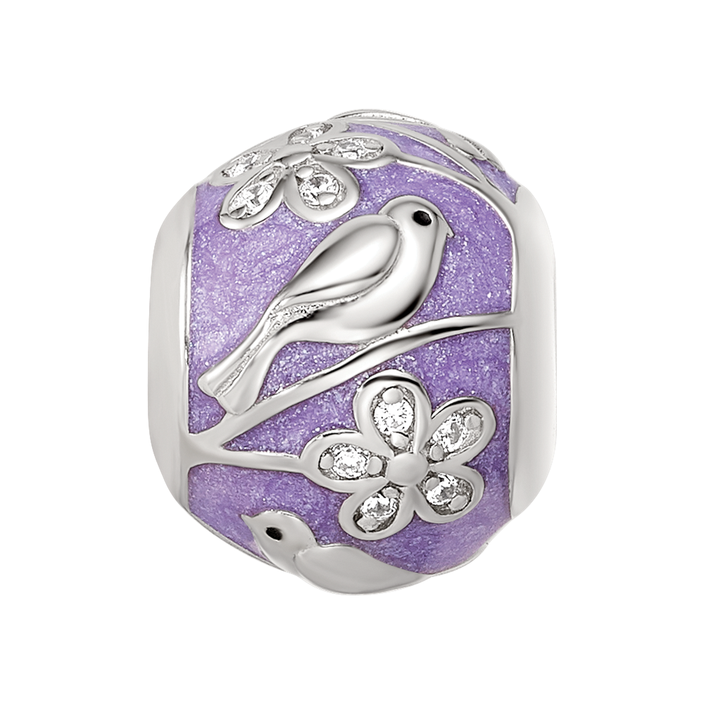 Sterling Silver Reflections Rhodium-plated Enamel CZ Spring Theme Bead