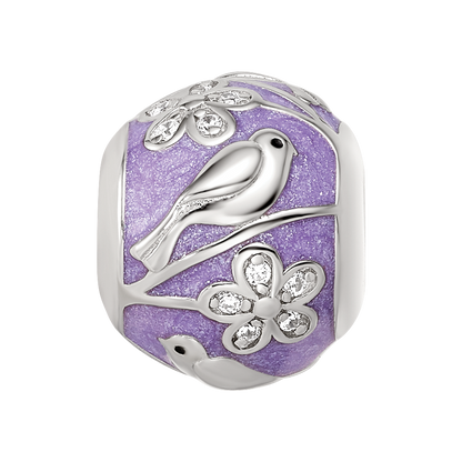 Sterling Silver Reflections Rhodium-plated Enamel CZ Spring Theme Bead