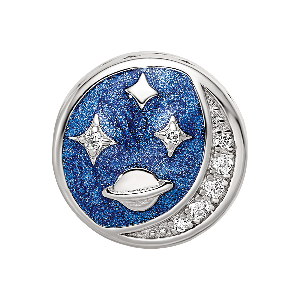 Sterling Silver Reflections Rhod-plated Enamel CZ Night Time Bead