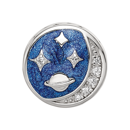 Sterling Silver Reflections Rhod-plated Enamel CZ Night Time Bead