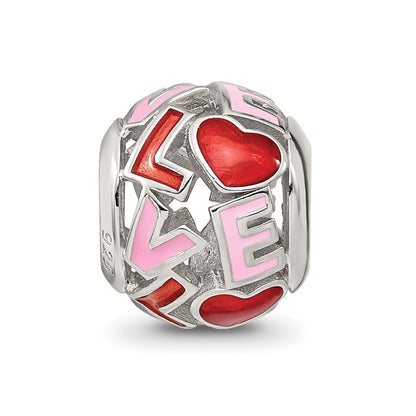 Sterling Silver Reflections Rhodium-plated Enameled Love Bead