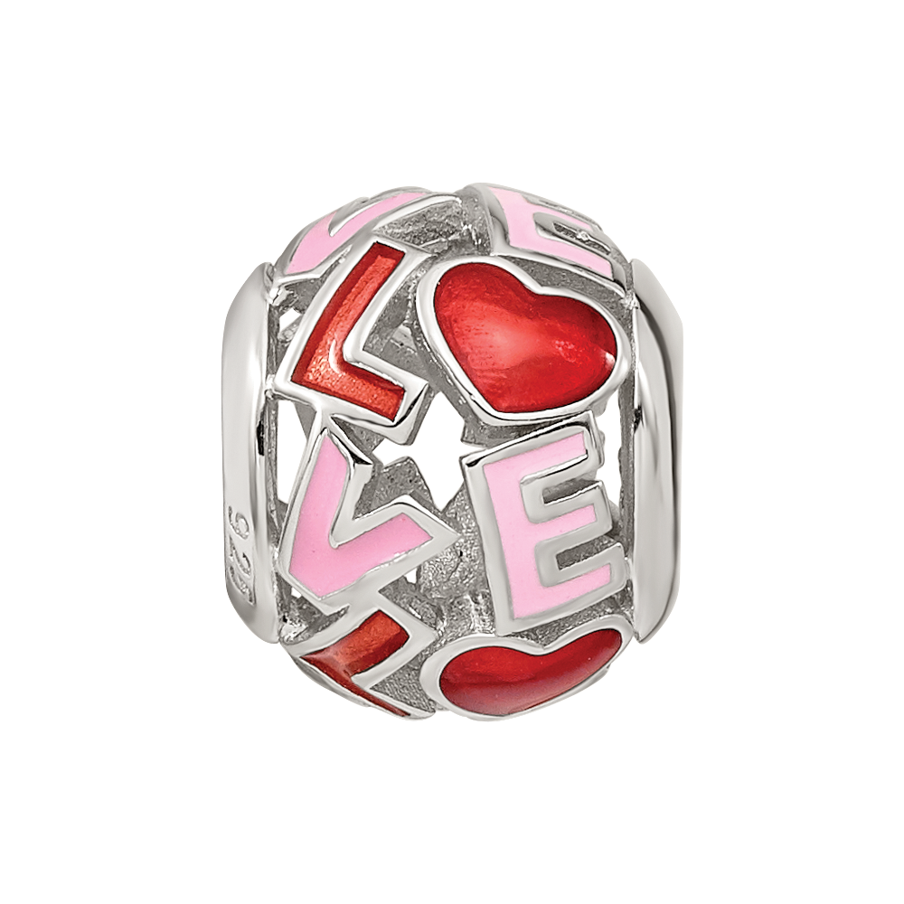 Sterling Silver Reflections Rhodium-plated Enameled Love Bead