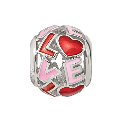 Sterling Silver Reflections Rhodium-plated Enameled Love Bead