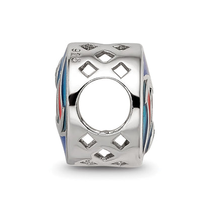 Sterling Silver Reflections Rhod-plated Enamel CZ Ocean Scene Bead
