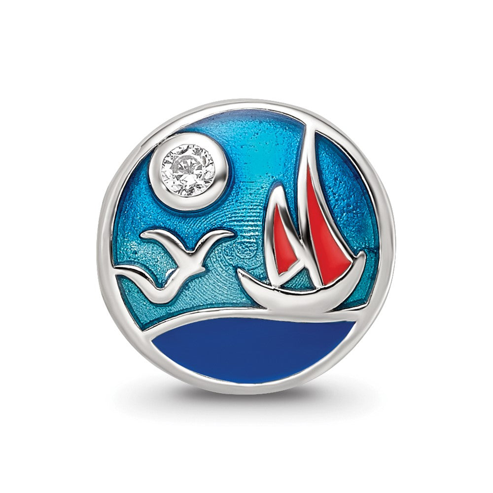 Sterling Silver Reflections Rhod-plated Enamel CZ Ocean Scene Bead