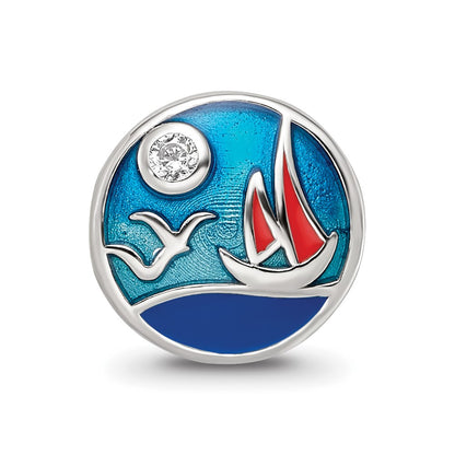 Sterling Silver Reflections Rhod-plated Enamel CZ Ocean Scene Bead