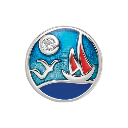 Sterling Silver Reflections Rhod-plated Enamel CZ Ocean Scene Bead
