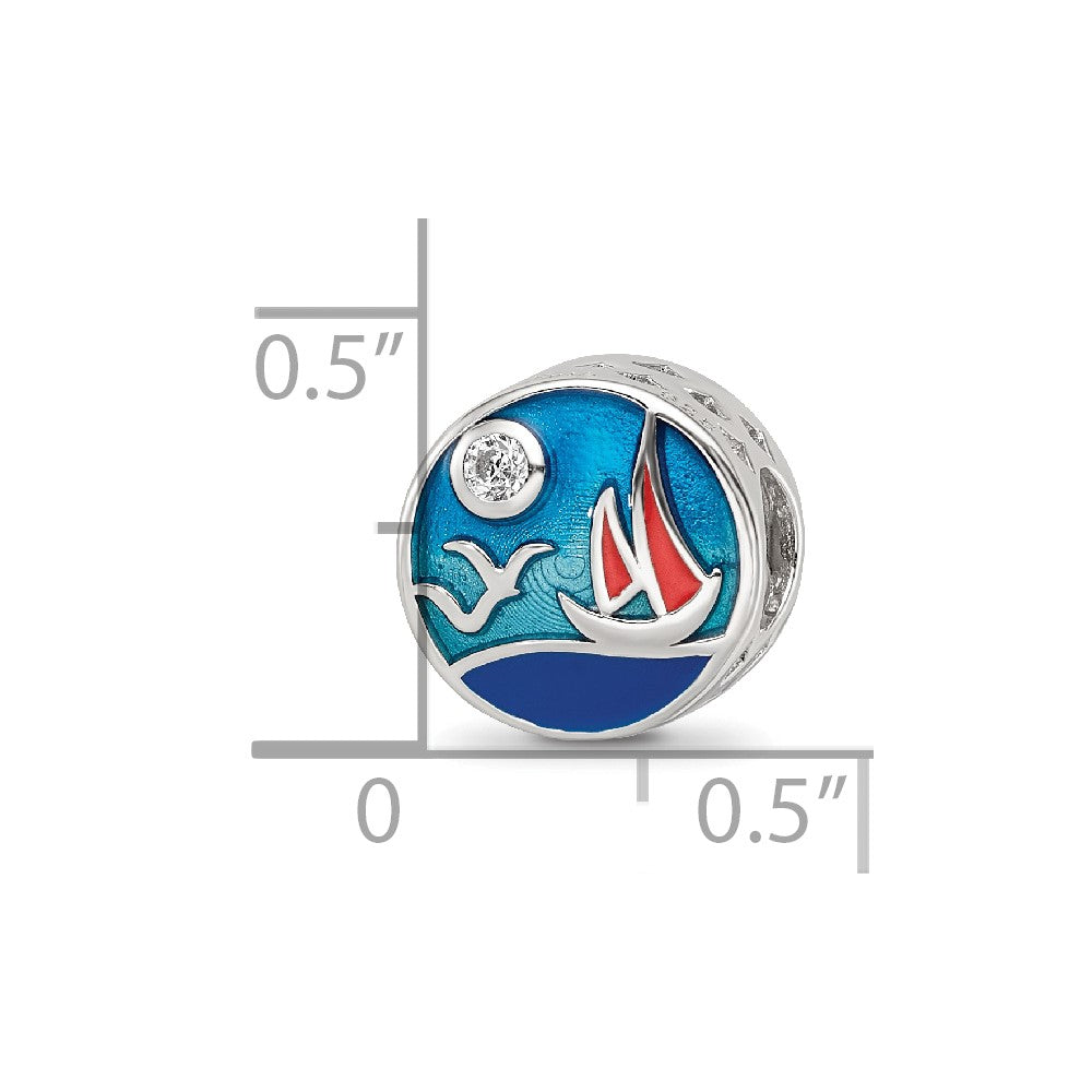 Sterling Silver Reflections Rhod-plated Enamel CZ Ocean Scene Bead
