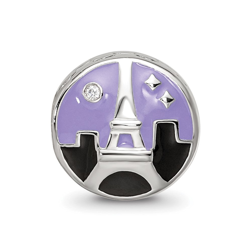 Sterling Silver Reflections Rhodium-plated CZ Eiffel Tower Scene Bead
