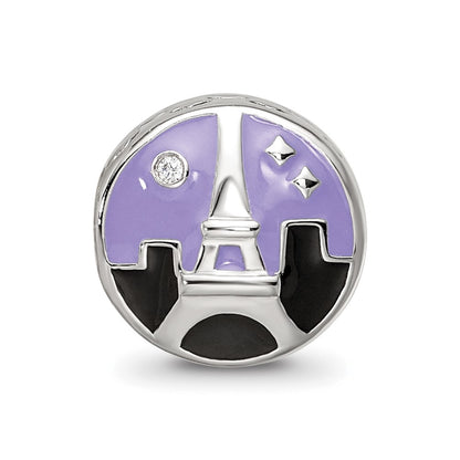 Sterling Silver Reflections Rhodium-plated CZ Eiffel Tower Scene Bead