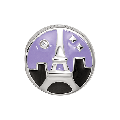 Sterling Silver Reflections Rhodium-plated CZ Eiffel Tower Scene Bead