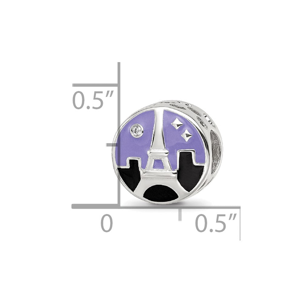 Sterling Silver Reflections Rhodium-plated CZ Eiffel Tower Scene Bead