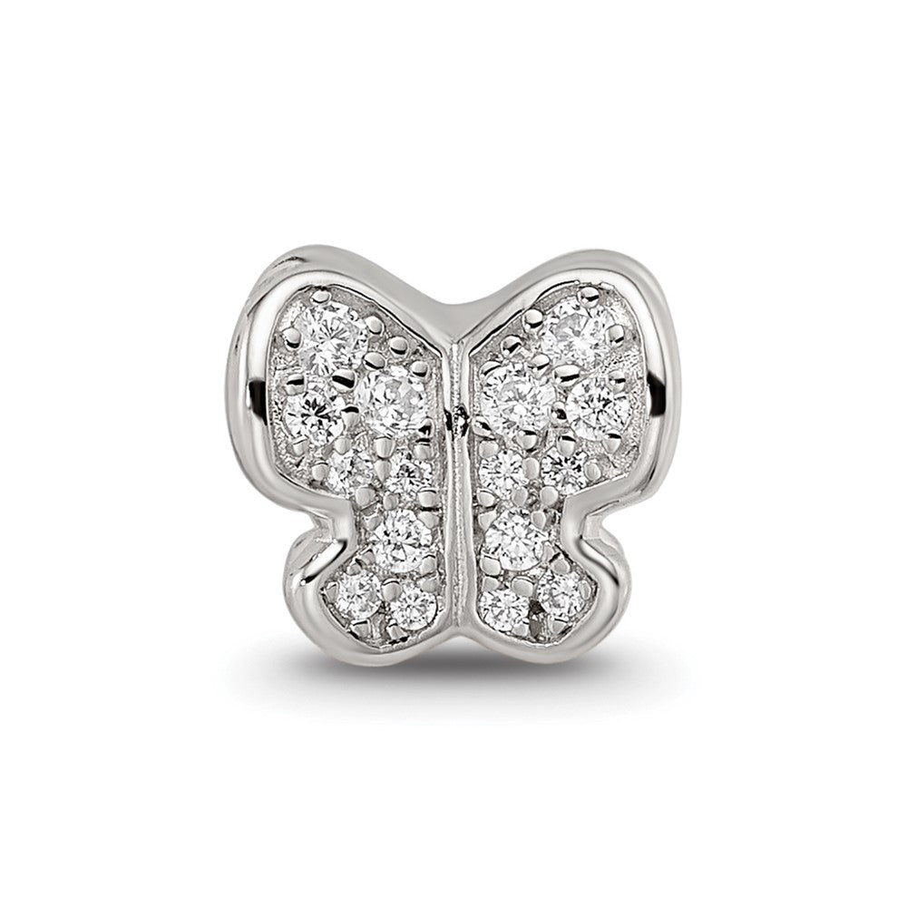 Sterling Silver Reflections Rhodium-plated Enamel CZ Butterfly Bead
