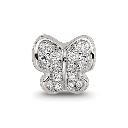 Sterling Silver Reflections Rhodium-plated Enamel CZ Butterfly Bead