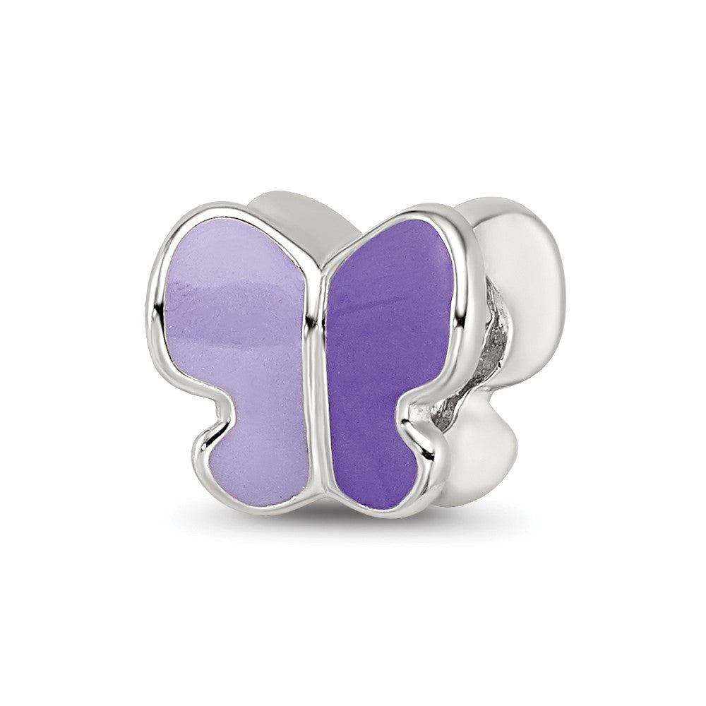 Sterling Silver Reflections Rhodium-plated Enamel CZ Butterfly Bead