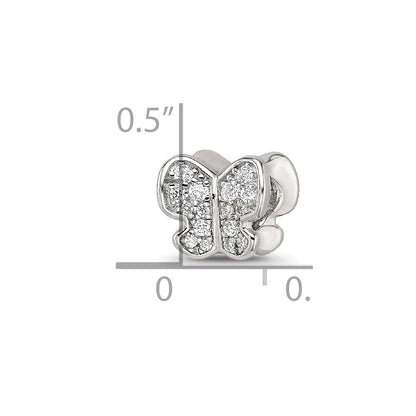 Sterling Silver Reflections Rhodium-plated Enamel CZ Butterfly Bead