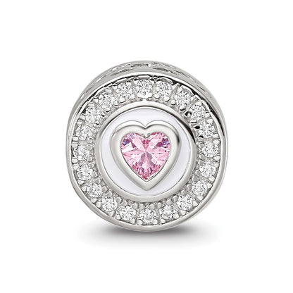 Sterling Silver Reflections Rhodium-plated Enamel CZ Round Heart Bead