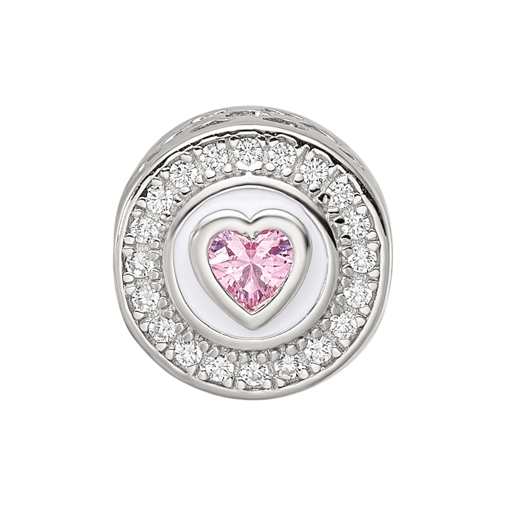 Sterling Silver Reflections Rhodium-plated Enamel CZ Round Heart Bead