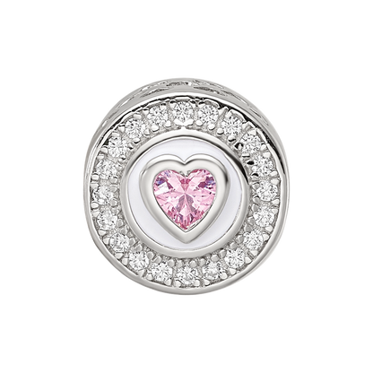 Sterling Silver Reflections Rhodium-plated Enamel CZ Round Heart Bead