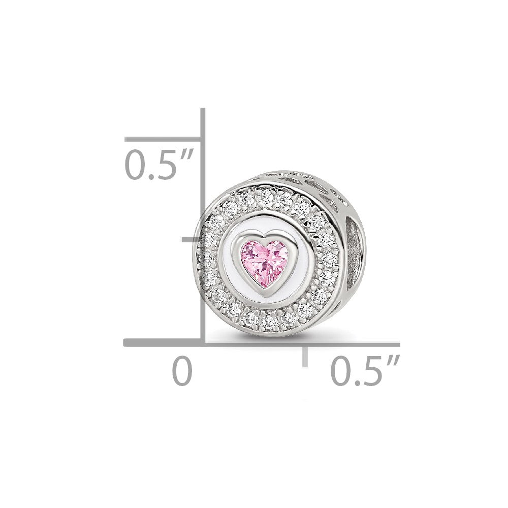 Sterling Silver Reflections Rhodium-plated Enamel CZ Round Heart Bead